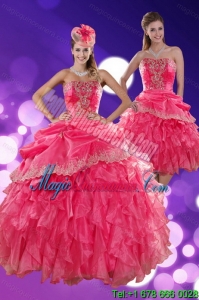 New Style Strapless Quince Dresses with Ruffles and Appliques
