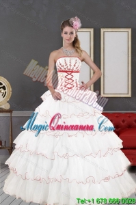 New style 2015 Impressive White Quinceanera Dresses with Appliques and Ruffled Layers