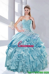 New style Sweetheart Beading Aqua Blue Quinceanera Dresses in Taffeta for 2015