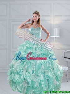 2015 New style Strapless Beading Quinceanera Dresses in Aqual Blue