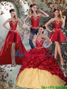 2015 New style Wine Red Sweetheart Quinceanera Dresses with Embroidery and Pick Ups