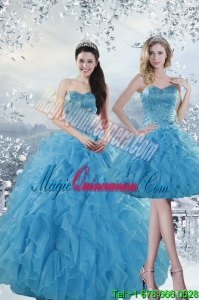 2015 New style and Fashionable Baby Blue Dresses for Quince with Beading and Ruffles