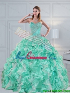 New style Apple Green Sweetheart 2015 Quinceanera Dresses with Ruffles and Beading