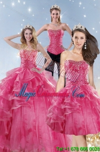 New style Pink Quinceanera Dresses with Beading and Ruffles for 2015