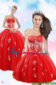 New style and Perfect Red Quince Dresses with Appliques for 2015