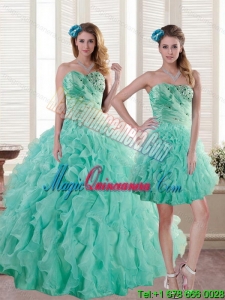 Popular Aqua Blue Quince Dresses with Beading and Ruffles for 2015