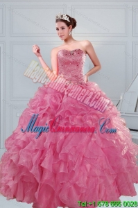 The Super Hot 2015 New style Beading and Ruffles Quinceanera Dresses in Coral Red