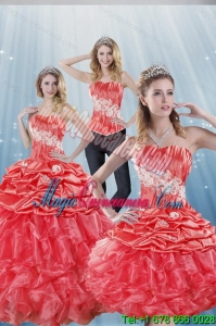 2015 Popular and Gorgeous Watermelon Red Quinceanera Dresses with Appliques and Ruffles