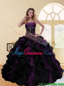 2015 Popular and Wonderful Multi Color Strapless Quinceanera Dresses with Ruffles and Beading