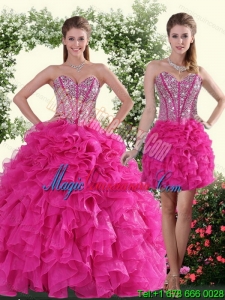 2015 Sweetheart Hot Pink Sweet 16 Dresses with Beading and Ruffles