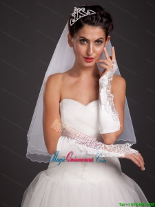 Chic Satin Elbow Length Fingerless Appliques Bridal Gloves