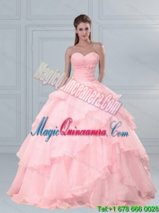 Popular Pink Sweetheart Beaded Sweet 15 Quinceanera Dresses with Ruffled Layers