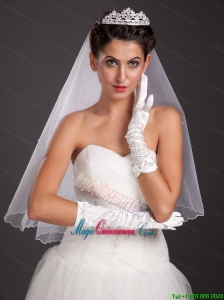 Pretty Beading Satin Fingertips Elbow Length Bridal Gloves