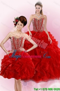 2015 New Style Red Sweet 15 Quince Dresses with Beading and Ruffles