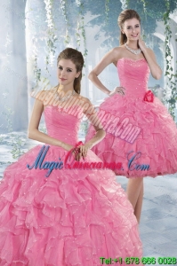 Beautiful Baby Pink Sweet 15 Quince Dresses with Beading and Ruffles