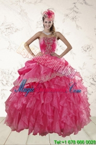 Beautiful Ruffles and Appliques Sweet 15 Quince Dresses in Hot Pink