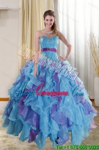 The Super Hot Multi Color 2015 Sweet 15 Quinceanera Dresses with Ruffles and Beading