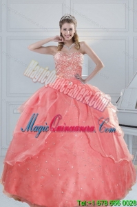 2015 Fabulous Watermelon Sweet 15 Quinceanera Dresses with Beading