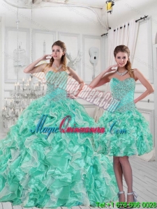 2015 Pretty Sweetheart Sweet 15 Quinceanera Dresses in Apple Green with Ruffles and Beading