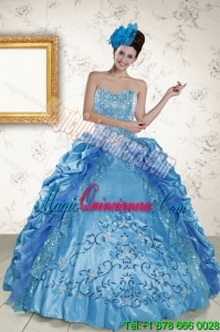 2015 Sweetheart Teal Sweet 15 Quince Gown with Embroidery and Pick Ups