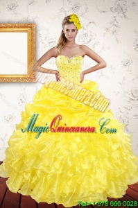 Classical 2015 Yellow Sweet 15 Quince Dresses with Beading and Ruffles