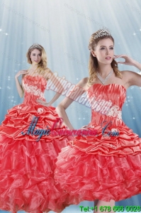 Romantic Watermelon Red Sweet 15 Quince Dresses with Appliques and Ruffles