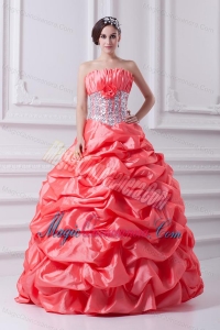 2014 Watermelon Ball Gown Strapless Beading Quinceanera Dress with Side Zipper