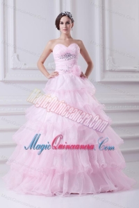 Ball Gown Strapless Beading Appliques Baby Pink Quinceanera Dress