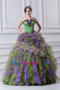 Ball Gown Strapless Multi-color Quinceanera Dress with Ruffles and Appliques