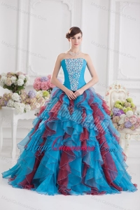 Ball Gown Strapless Organza Beading Ruffles Multi-color Quinceanera Dress