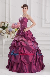 Ball Gown Strapless Taffeta Purple Quinceanera Dress with Beading and Pick-ups