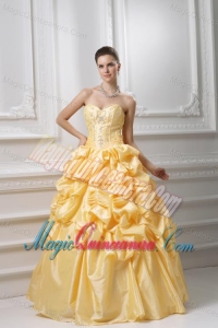 Ball Gown Sweetheart Beading Pick-ups Yellow Quinceanera Dress