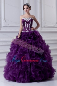 Ball Gown Sweetheart Ruffles and Appliques Purple Quinceanera Dress