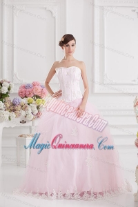 Ball Gown Sweetheart Tulle Baby Pink 2014 Quinceanera Dress with Appliques Beading