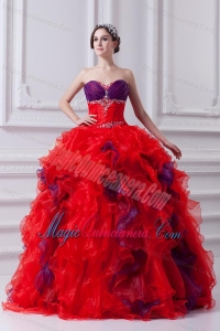 Fashionable Sweetheart Beading and Appliques Multi-color Quinceanera Dress with Ruffles