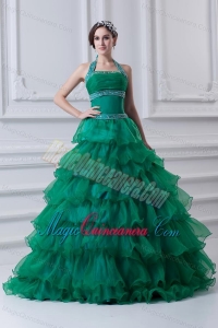 2014 Spring A-line Hater Top Beading and Appliques Green Quinceanera Dress