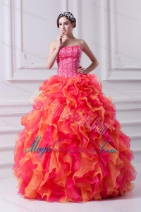 2014 Spring Puffy Multi-color Strapless Beading Quinceanera Dress with Ruffles