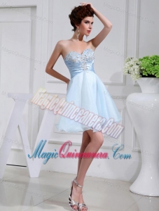 A-line Chiffon Aqqliques Strapless Light Blue Sweatheart Dama Dresses