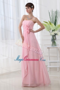 A-line Strapless Hand Made Flowers Chiffon Baby Pink Dresses for Dama