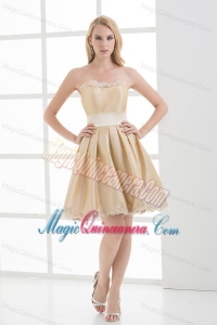 A-line Strapless Sleeveless Embroidery Champagne Dama Dresses