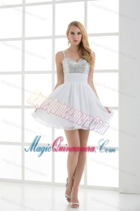 A-line Straps White Sleeveless Beading and Ruching Dresses for Dama