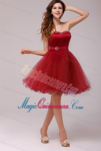 A-line Wine Red Sweetheart Beading Knee-length Dama Dresses