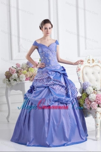 Blue Off The Shoulder Pick-ups Purple Quinceanera Dress with Beading