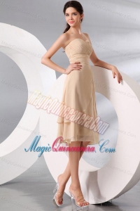 Champagne Sweetheart Knee-length Chiffon Dama Dresses with Ruche