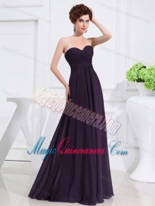 Empire Chiffon Ruching Strapless Dark purple Floor-length Dama Dresses