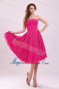 Empire Hot Pink Strapless Ruching Chiffon 2013 Dresses for Dama