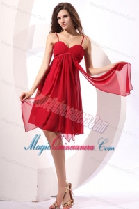 Empire Wine Red Ruching Chiffon Knee-length Dresses for Dama