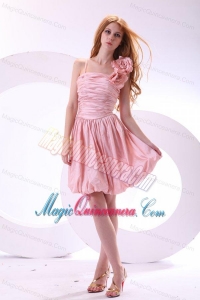 Flowers Straps Baby Pink Short Dresses for Dama with Knee-length
