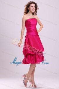 Hot Pink A-line StraplessDama Dress for Quinceanera with Knee-length