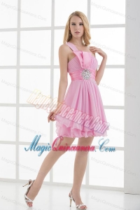 One Shoulder A-line Beading and Ruching Chiffon Dama Dresses